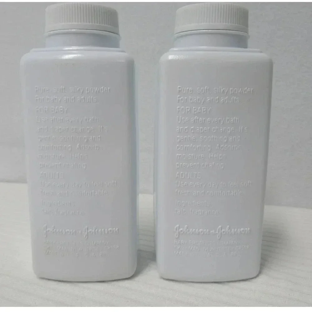 Vintage Johnson Baby Powder 4 oz Embossed Plastic Bottle Discontinued - 2 pk
